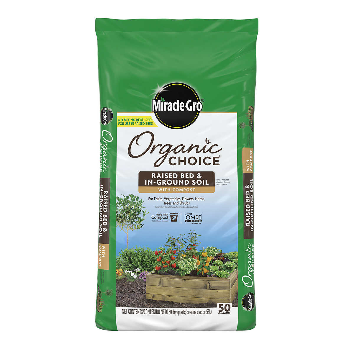 Miracle-Gro Organic Choice, Raised Bed & In-Ground Soil with Compost, 50 Quart