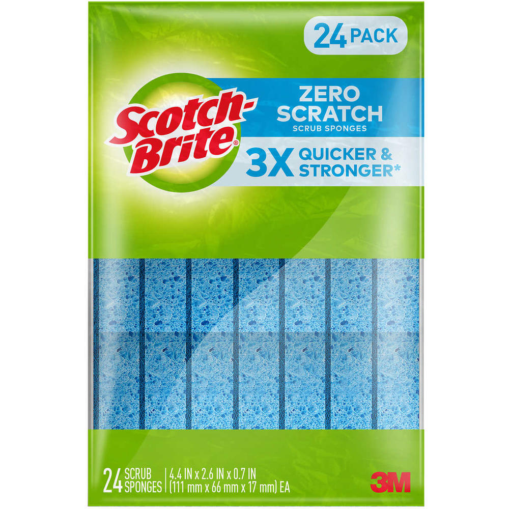 Scotch-Brite Scrub Sponges, Zero Scratch, Blue, 24 Count