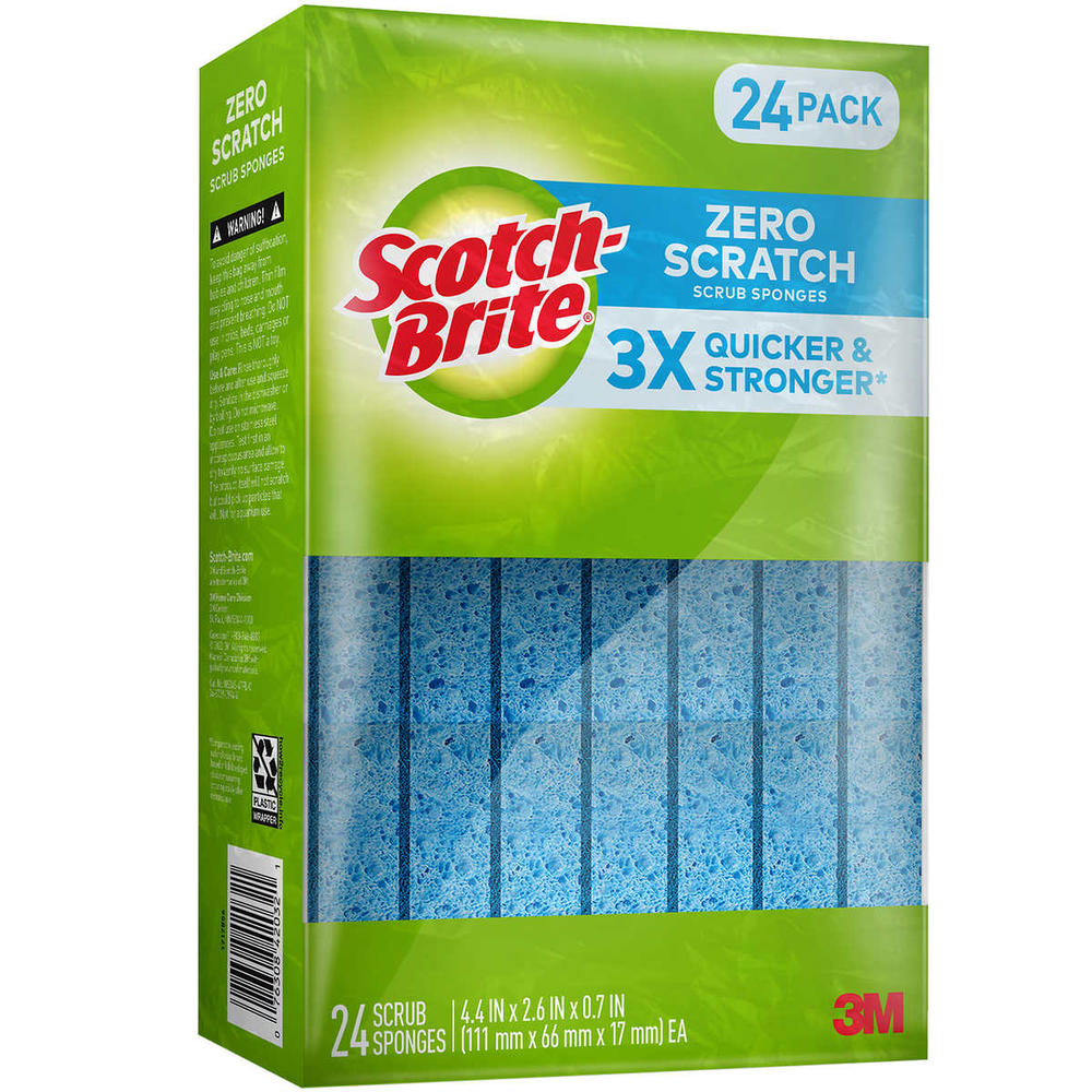 Scotch-Brite Scrub Sponges, Zero Scratch, Blue, 24 Count