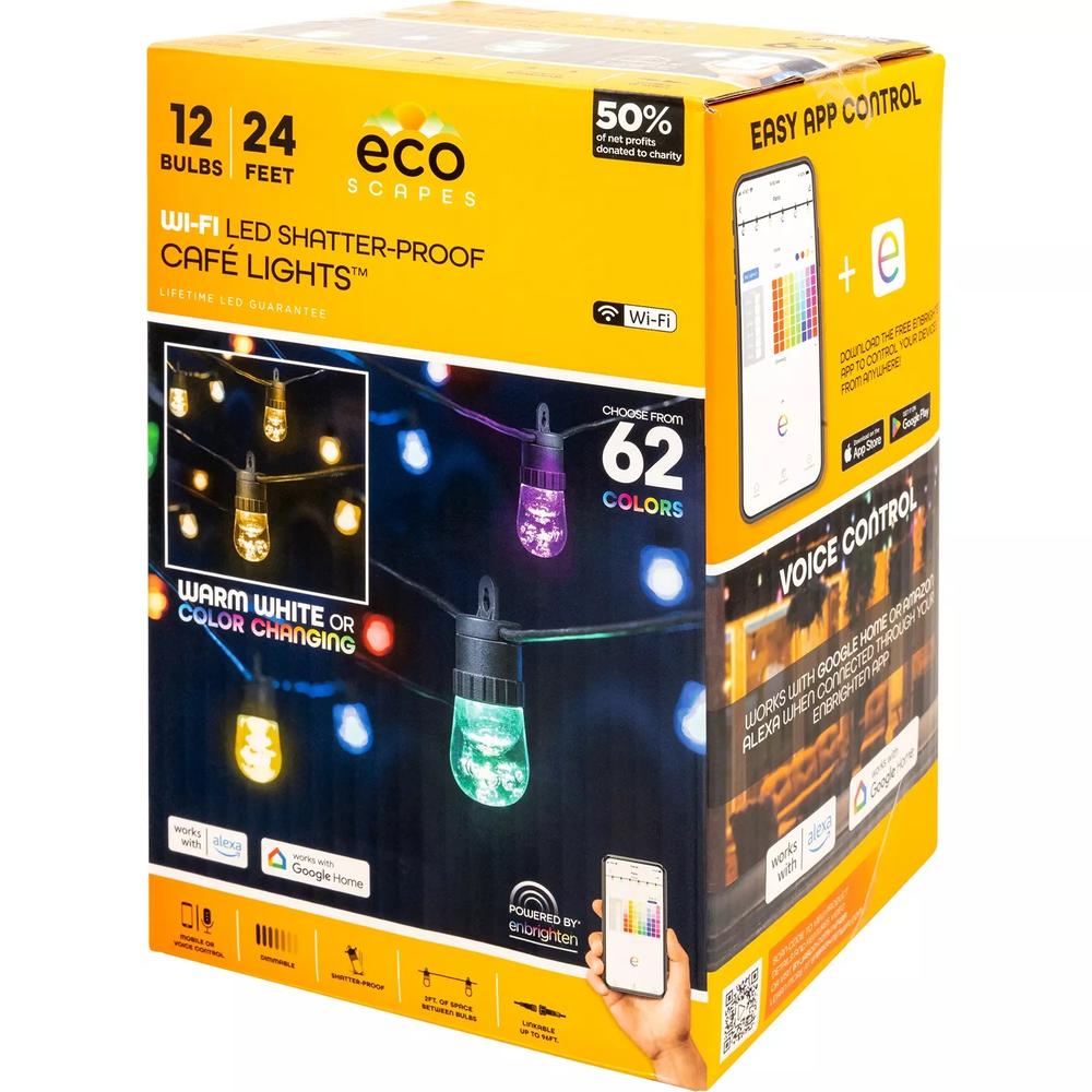 EcoScapes 24' Wi-Fi Color-Changing LED Café Lights by Enbrighten (12 Bulbs)