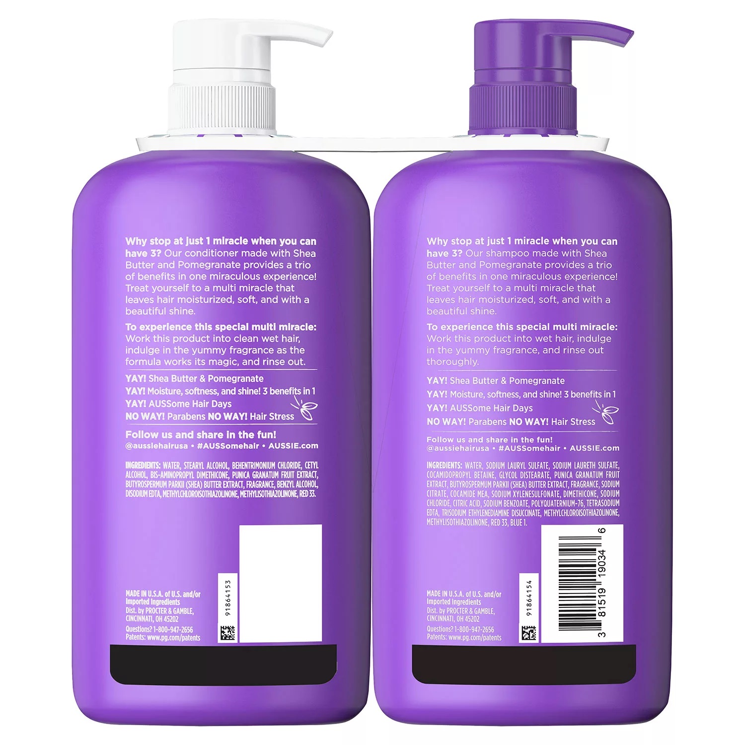 Aussie Multi Miracle Shampoo & Conditioner, Pomegranate & Shea Butter (33 Fl Oz)