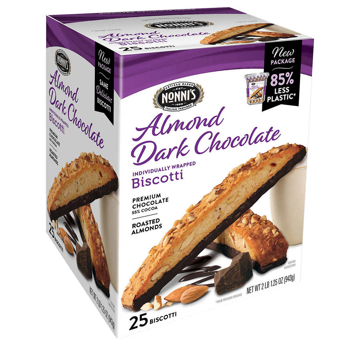 Nonni's Nonni’s Biscotti, Almond Dark Chocolate, 1.33 Ounce (25 Count)