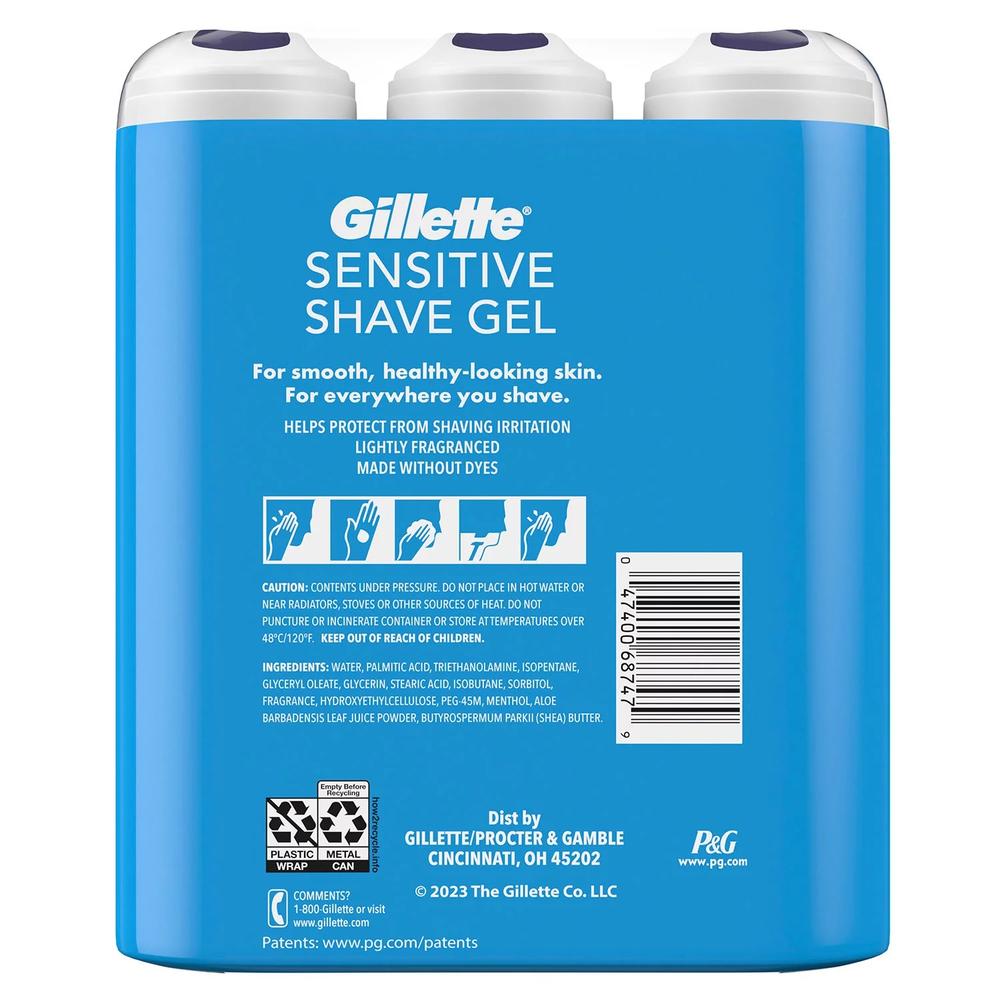 Gillette Sensitive Shave Gel with Aloe & Shea Butter, 7 Ounce (Pack of 3)