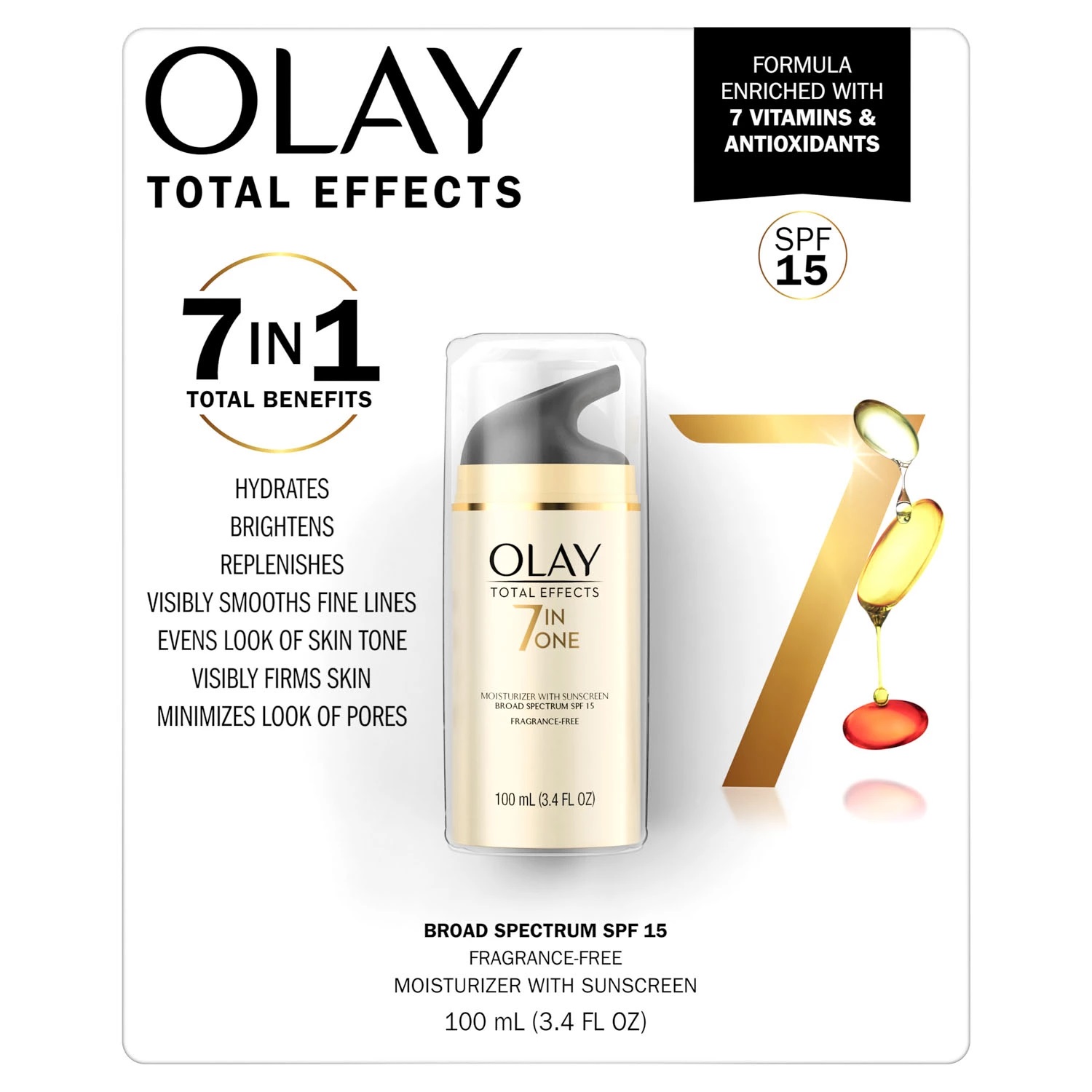 Olay Total Effects Face Moisturizer SPF 15, Fragrance-Free (3.4 Fluid Ounce)