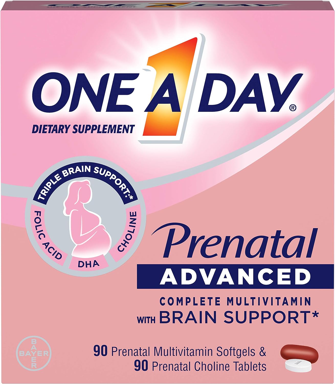 One-A-Day Womens Prenatal Advanced Vitamins with Choline, 90+90 Count