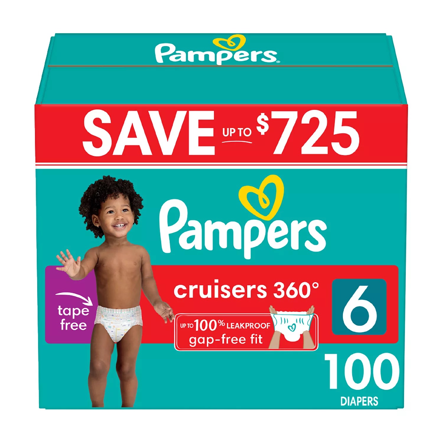 Pampers Cruisers 360 Diapers Gap-Free Fit, Size 6 (35+ Pounds), 100 Count