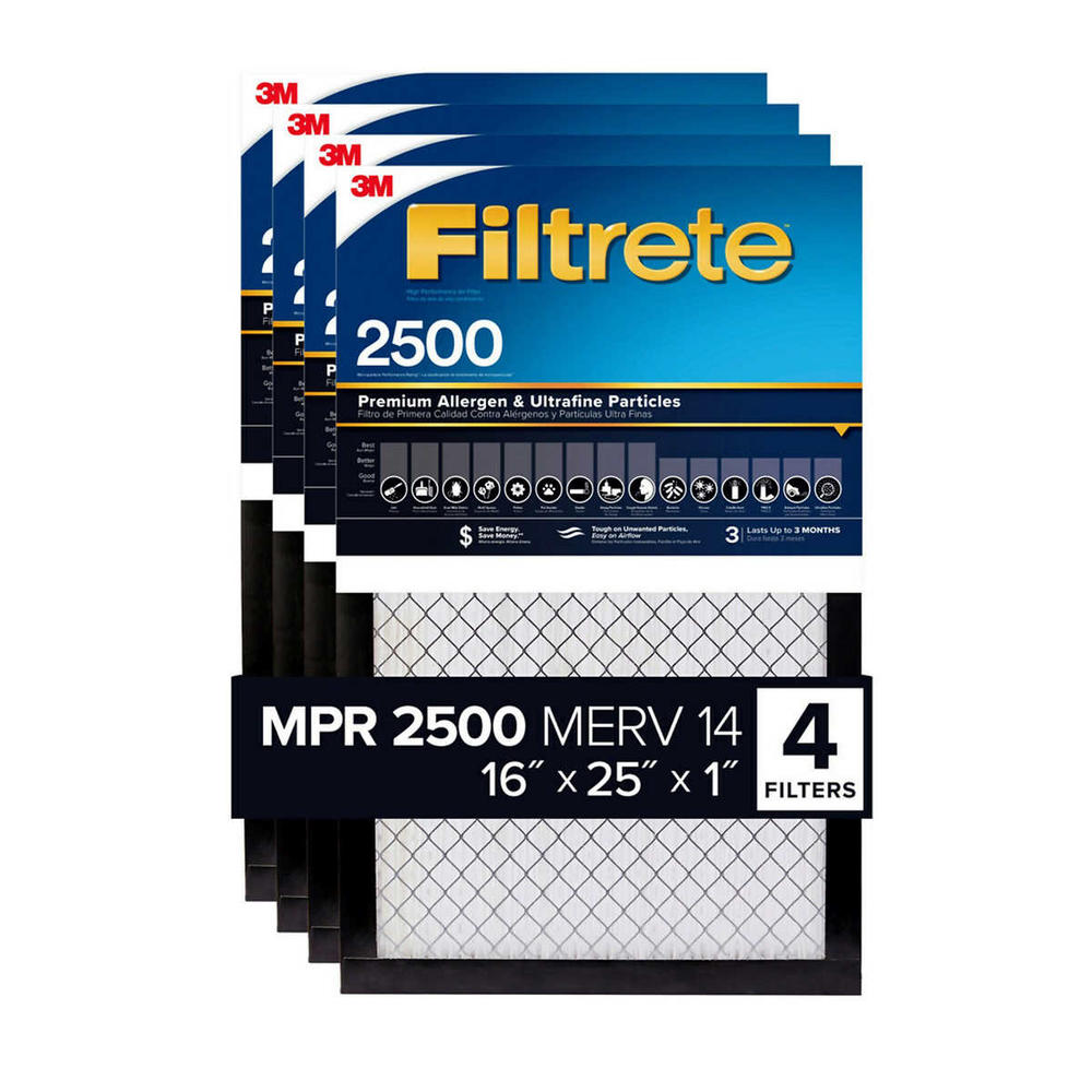 3M 2500 Series Filtrete 1" Filter, 16 x 25 x 1 (Pack of 4)