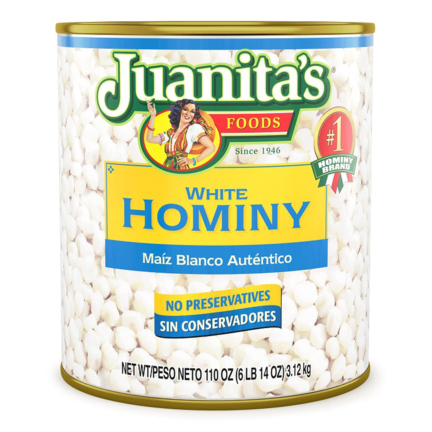 Juanita's White Hominy, 110 Ounce