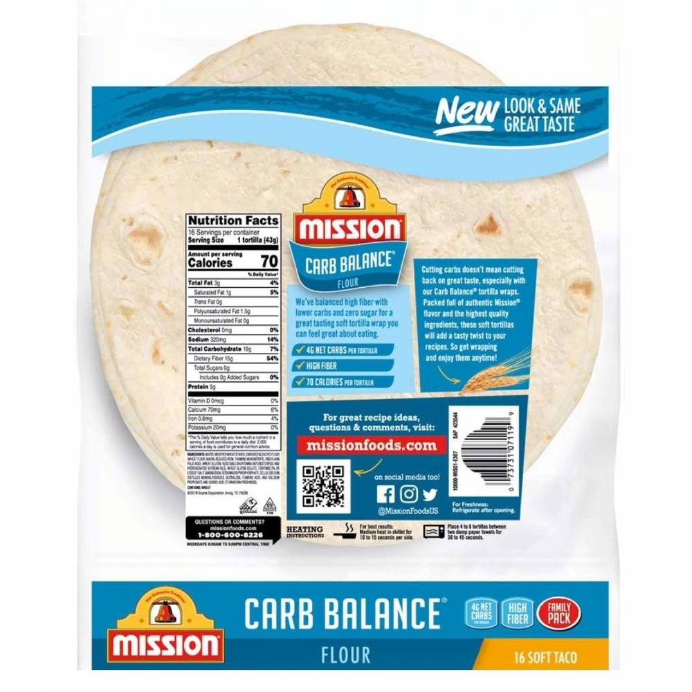 Mission Carb Balance Soft Taco Flour Tortillas, 24 Total Ounce (16 Count)