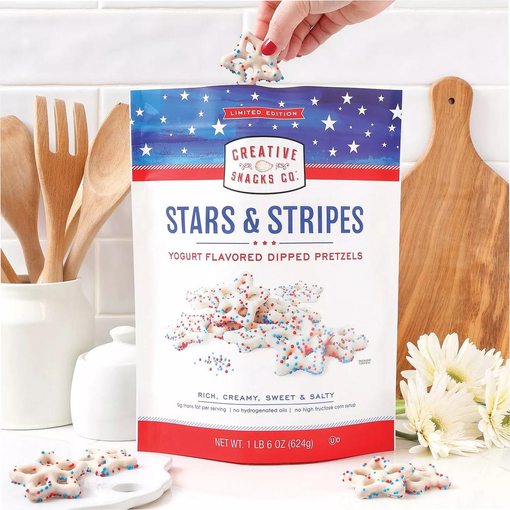 Creative Snacks Co. Stars & Stripes Yogurt Flavored Dipped Pretzels, 22 Ounce