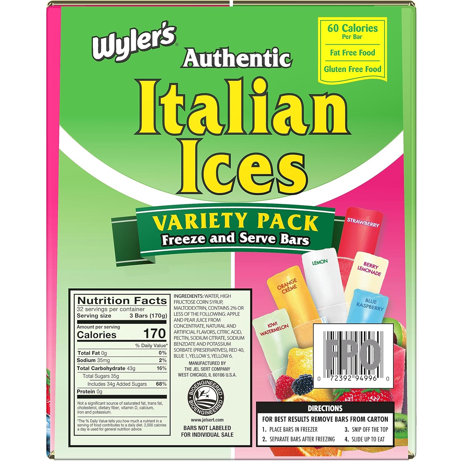 Wyler's Italian Ice Freezer Bar (2 Ounce, 96 Count)