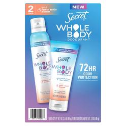 Secret Whole Body Deodorant for Women, Spray + Cream, Peach & Vanilla Blossom