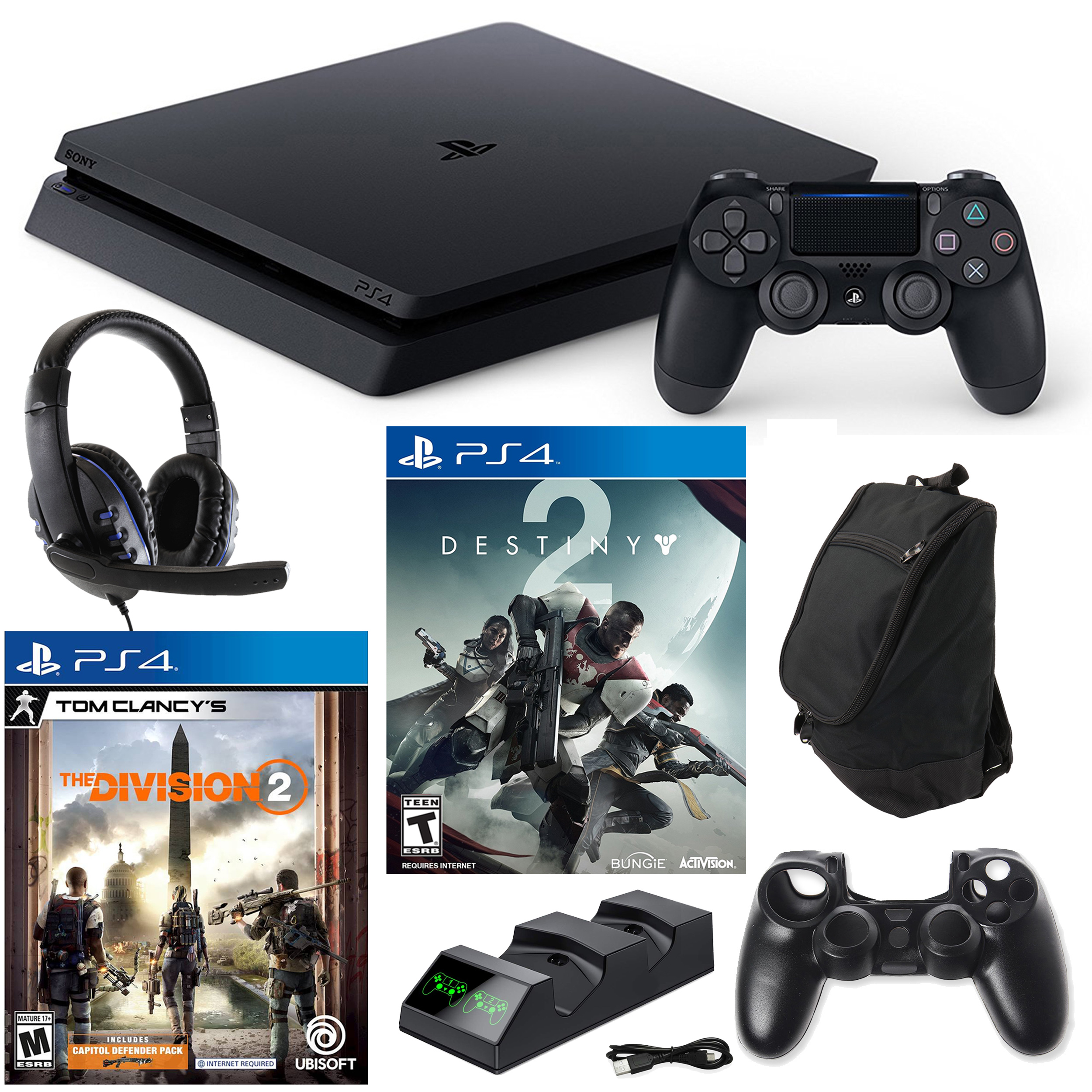 Sony Playstation 4 Slim 1tb Console With Division 2 Destiny 2 And Accessories And Carry Bag
