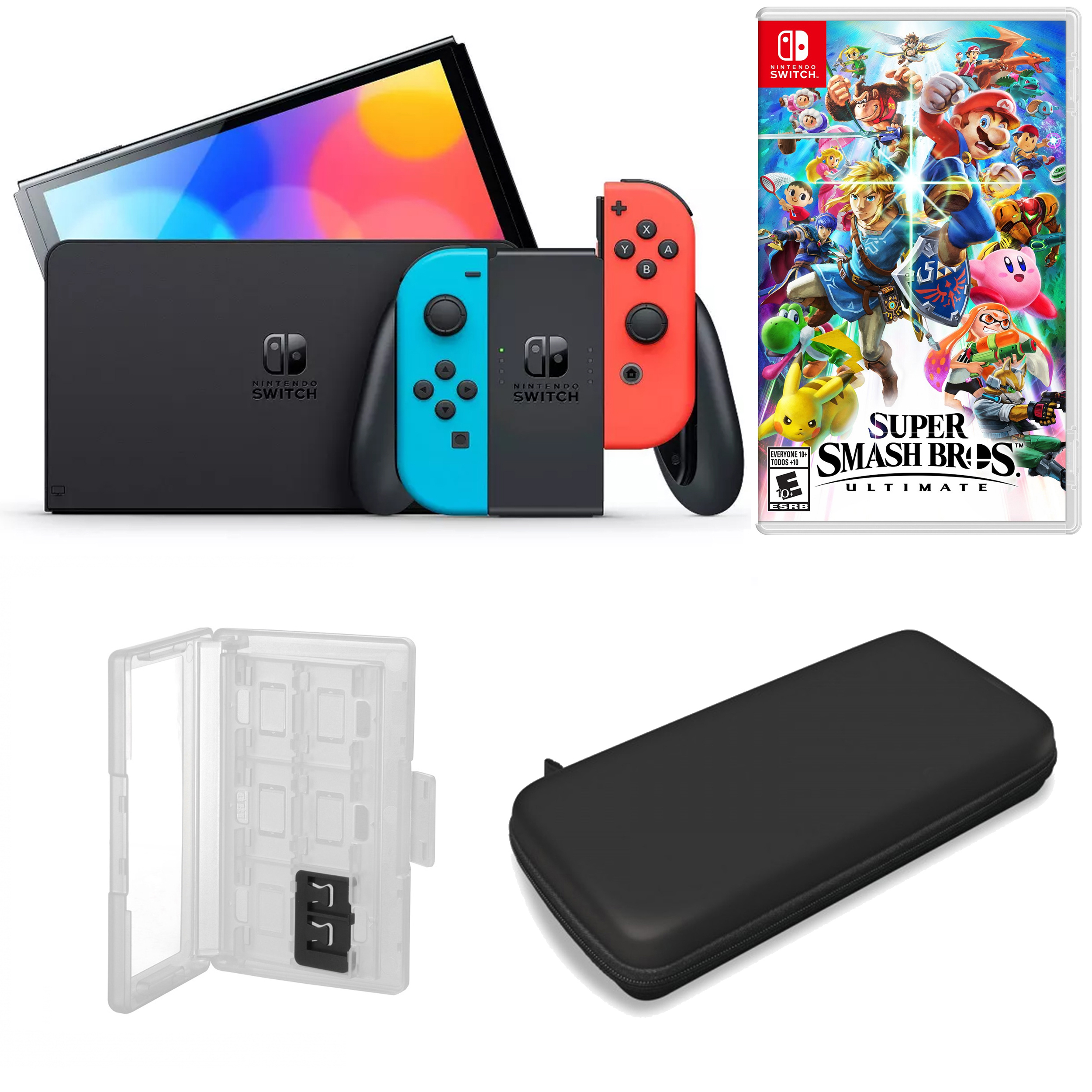 Nintendo Switch OLED in Neon with Super Smash Bros 3 and Accessories