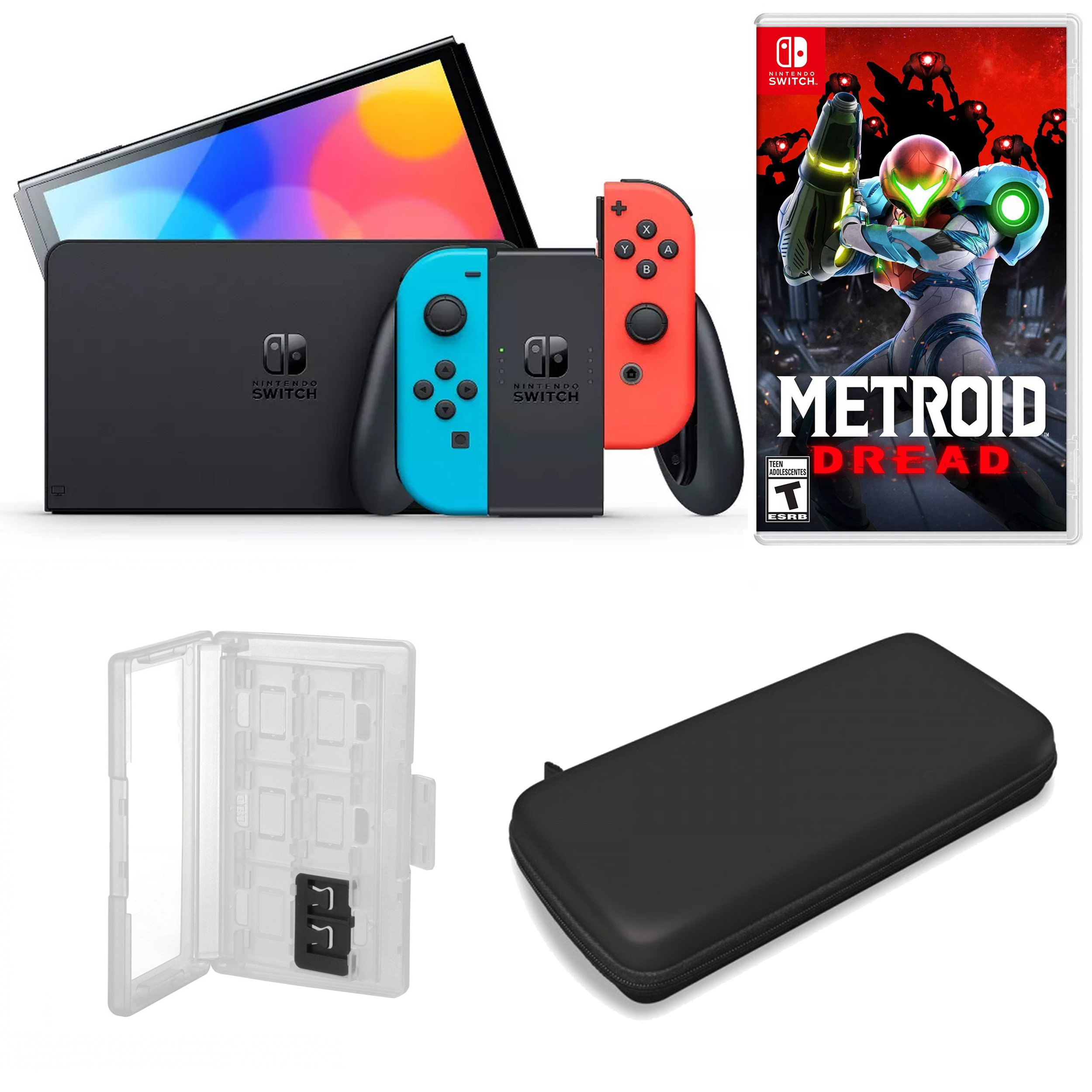 Nintendo Switch OLED in Neon with Metroid Dread and Accessories
