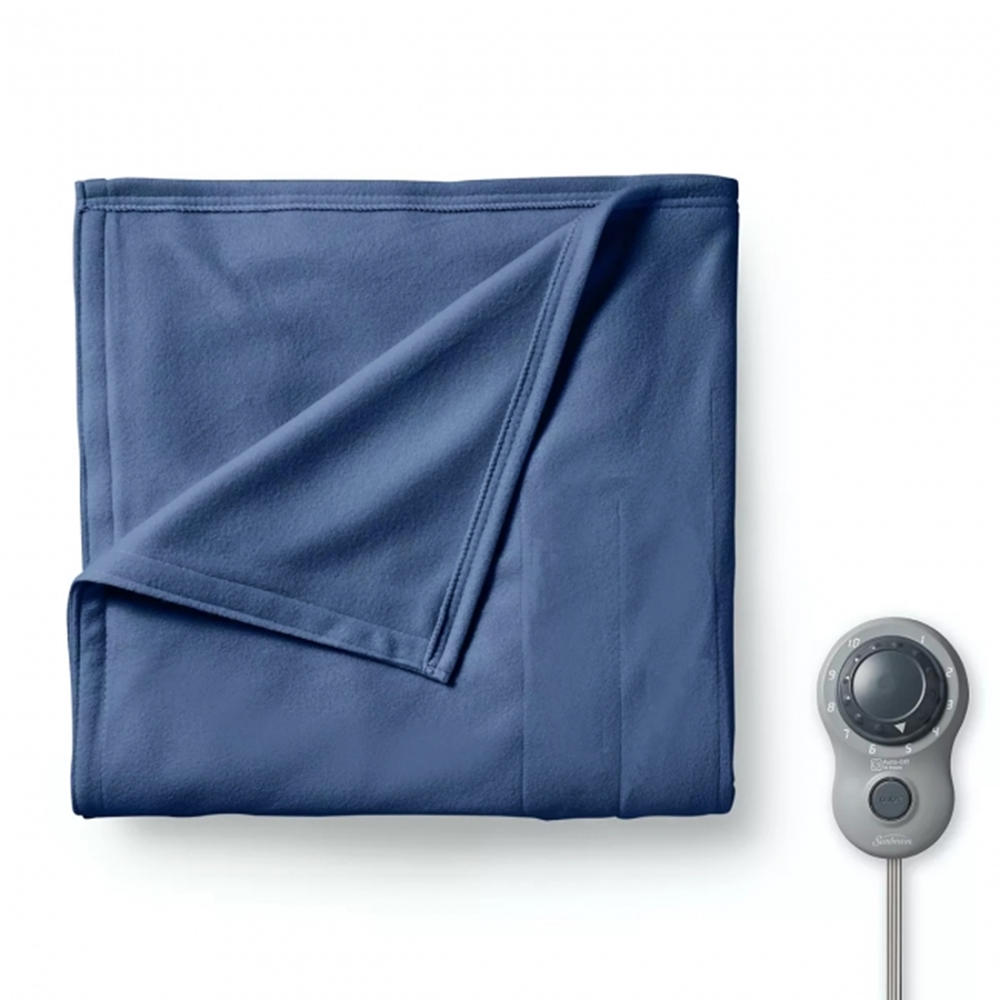 Sunbeam Full Electric Heated Fleece Blanket in Blue with Dial Control