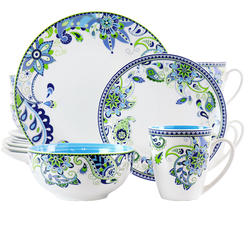 Elama Blue Crush 16 Piece Round Porcelain Dinnerware Set