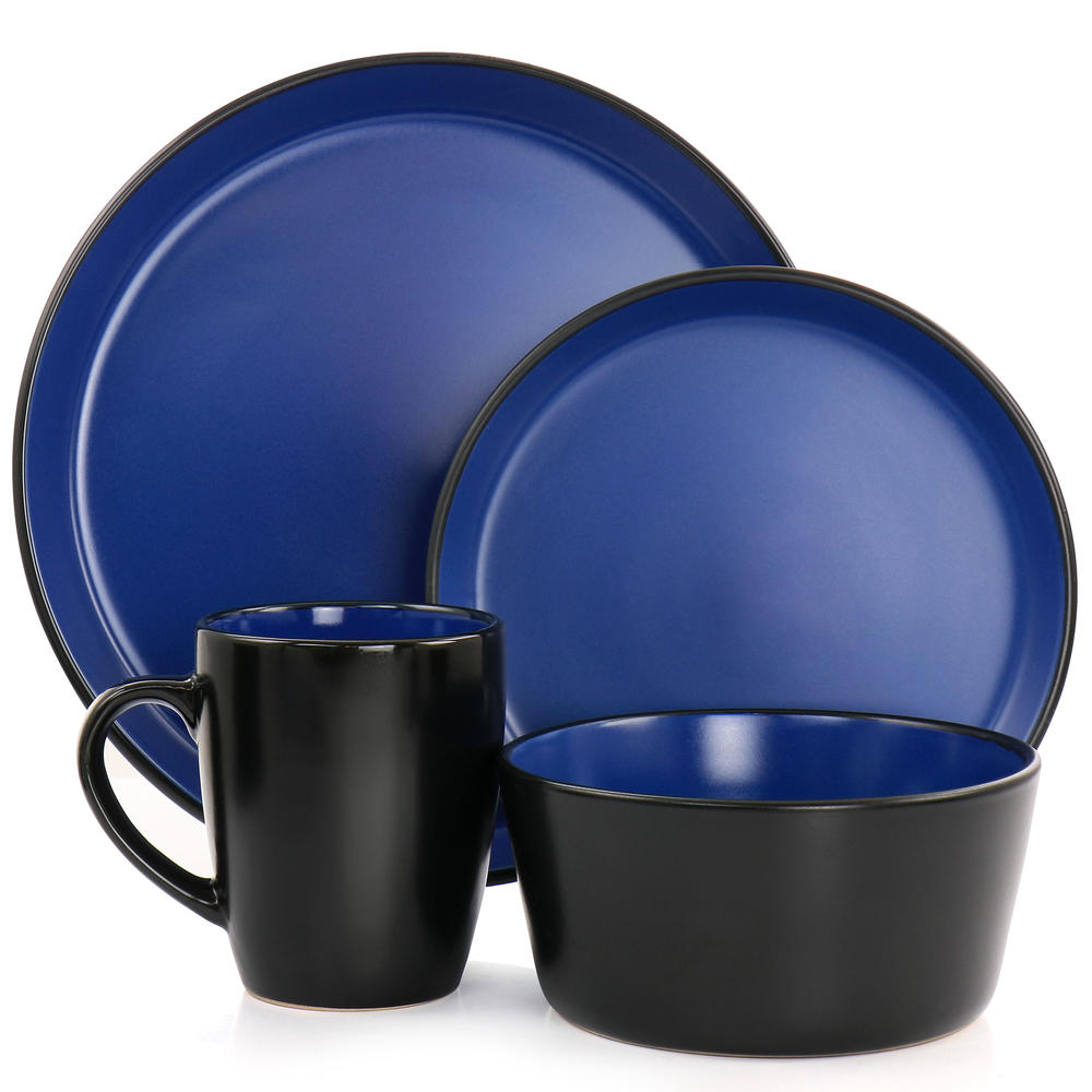 Gibson Home Laramie Blue Stoneware 16 Piece Dinnerware Set in Blue and Black