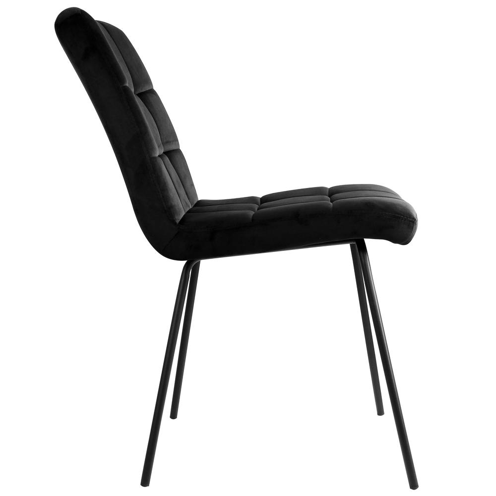 Elama 2 Piece Velvet Tufted Chairs in Black with Black Metal Legs