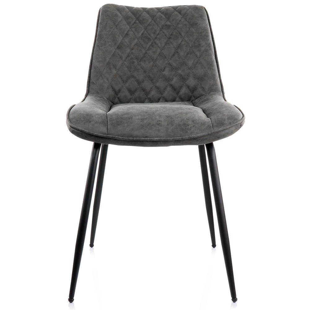 Elama 2 Piece Vintage Faux Leather Tufted Chair in Gray with Black Metal Legs