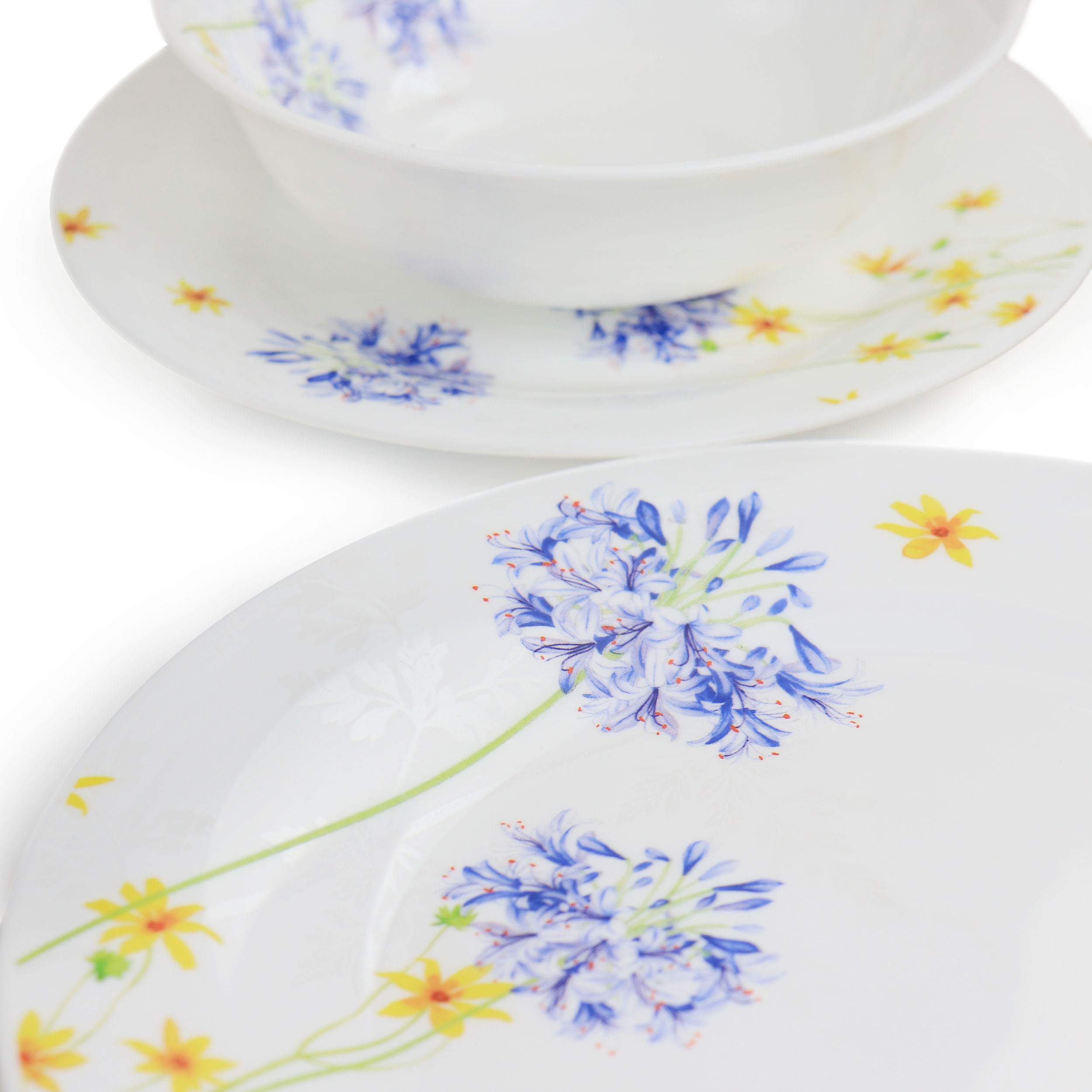 Gibson Ultra Violet Floral 12 Piece Tempered Opal Glass Dinnerware Set