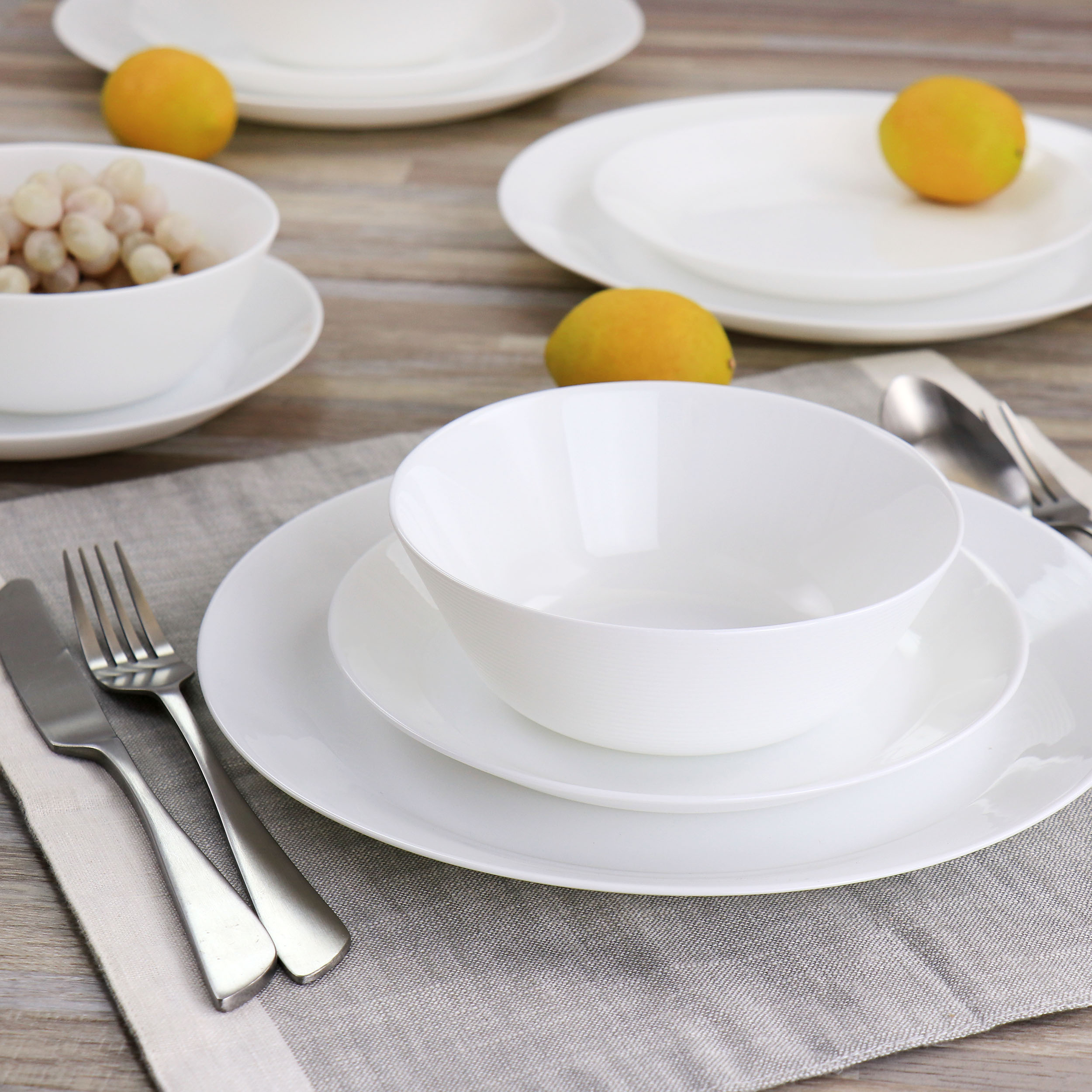 Gibson Ultra Courtyard 12 Piece Tempered Opal Glass Dinnerware Set in White