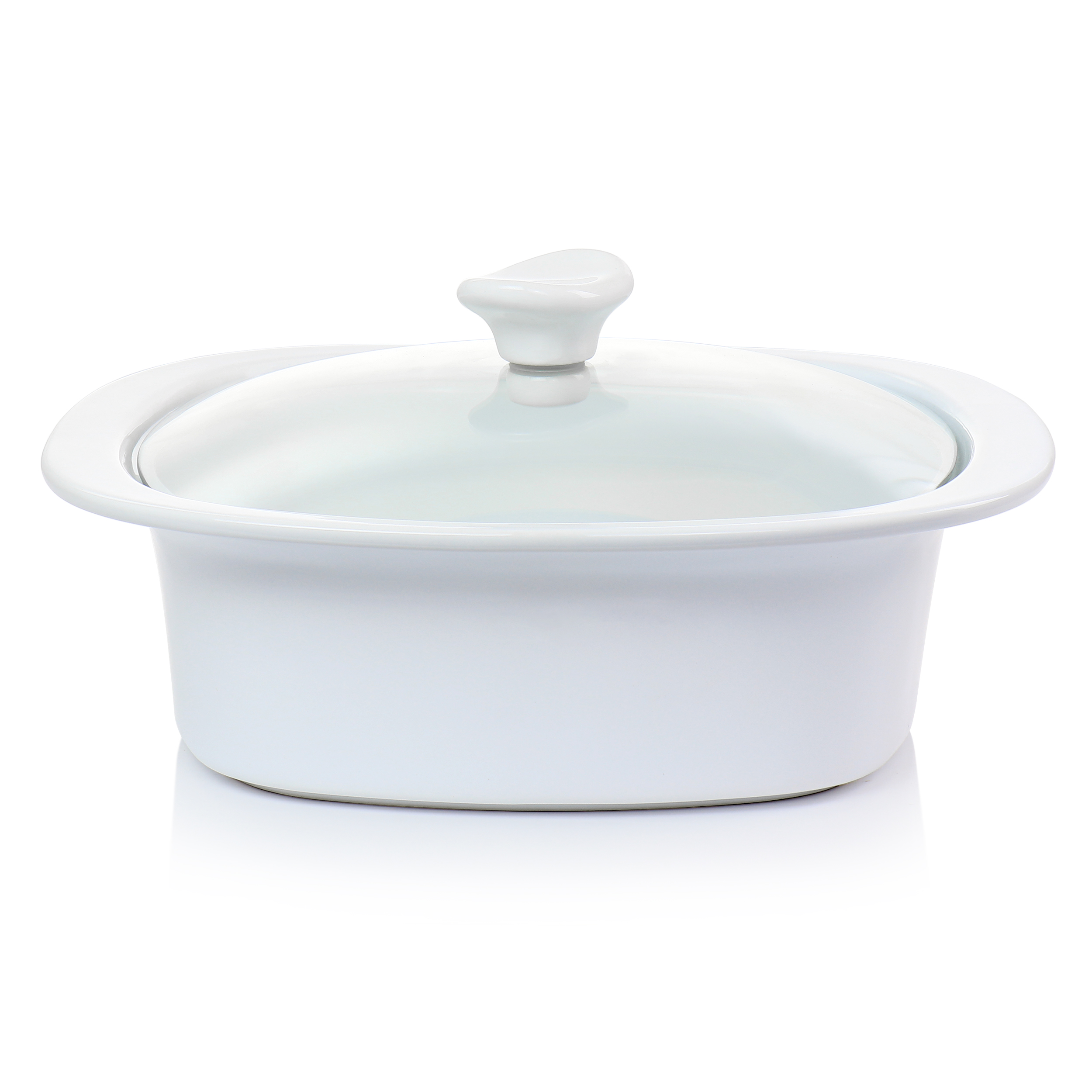 Gibson Elite Gracious Dining 1.9 Quart Stoneware Casserole in White with Glass Lid