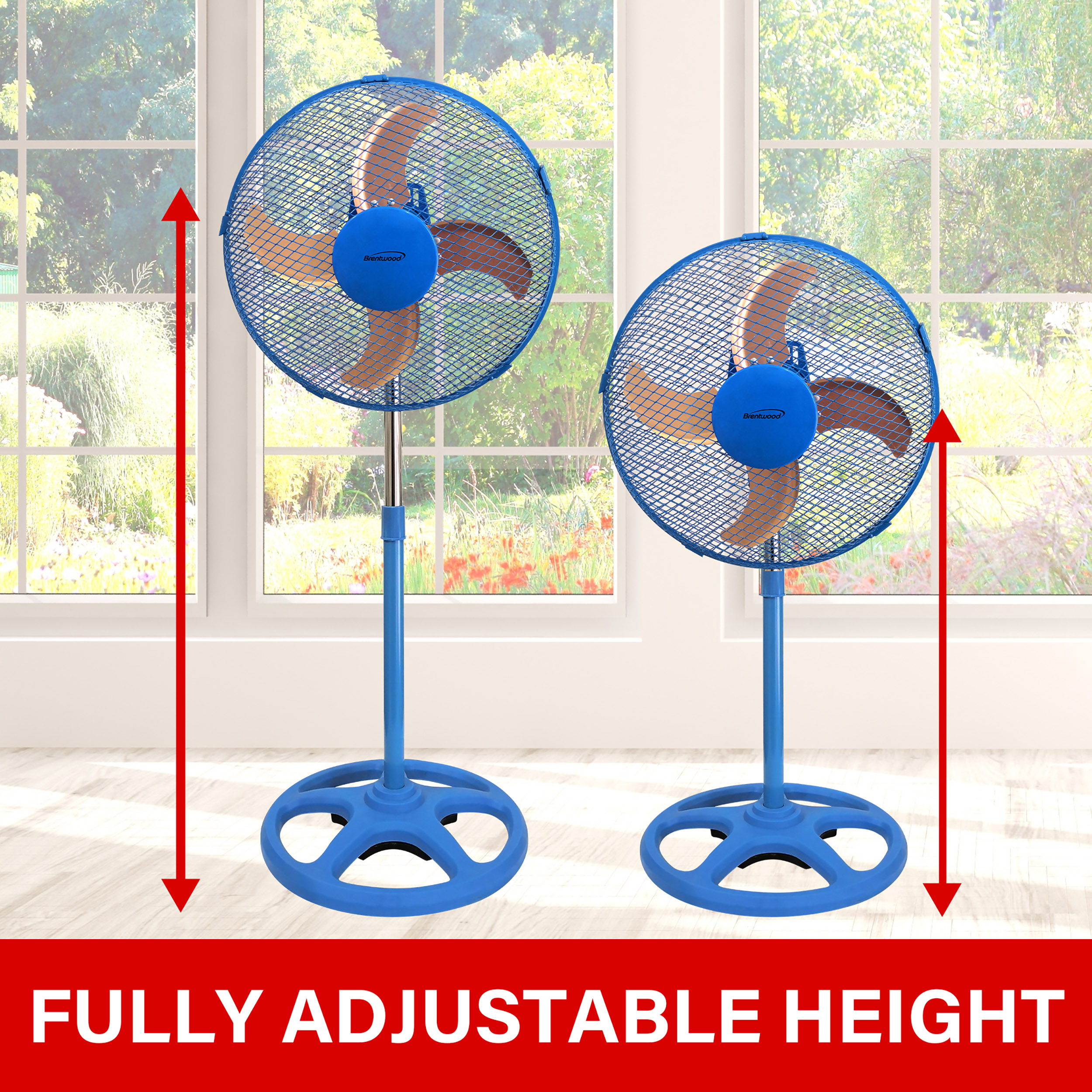 Brentwood 3 Speed 12in Oscillating Stand Fan in Blue