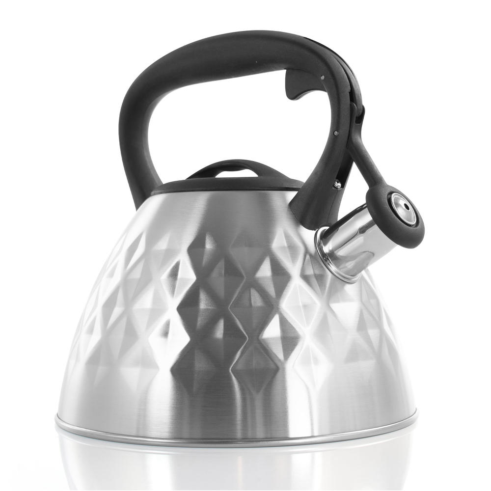 Mr. Coffee Donato 2.3 Quart Stainless Steel Wide Whistling Tea Kettle in Brushed Chrome