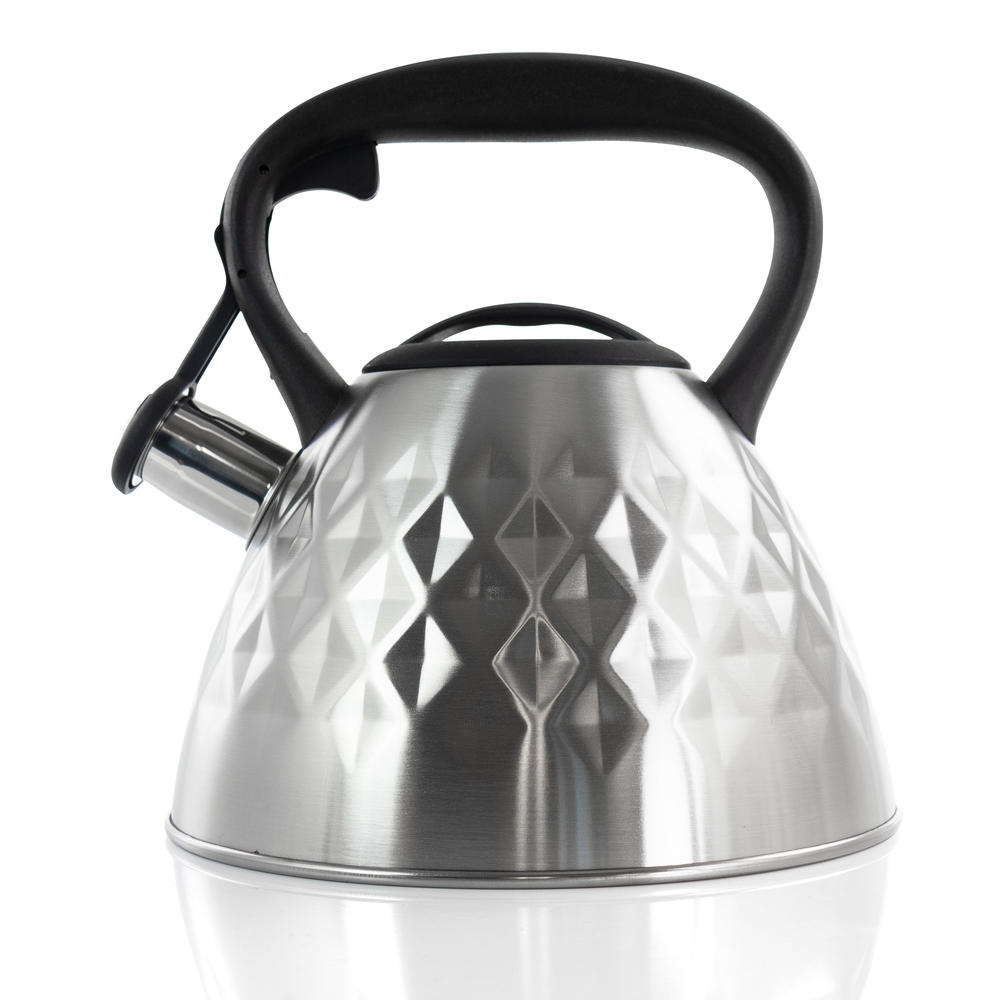 Mr. Coffee Donato 2.3 Quart Stainless Steel Wide Whistling Tea Kettle in Brushed Chrome