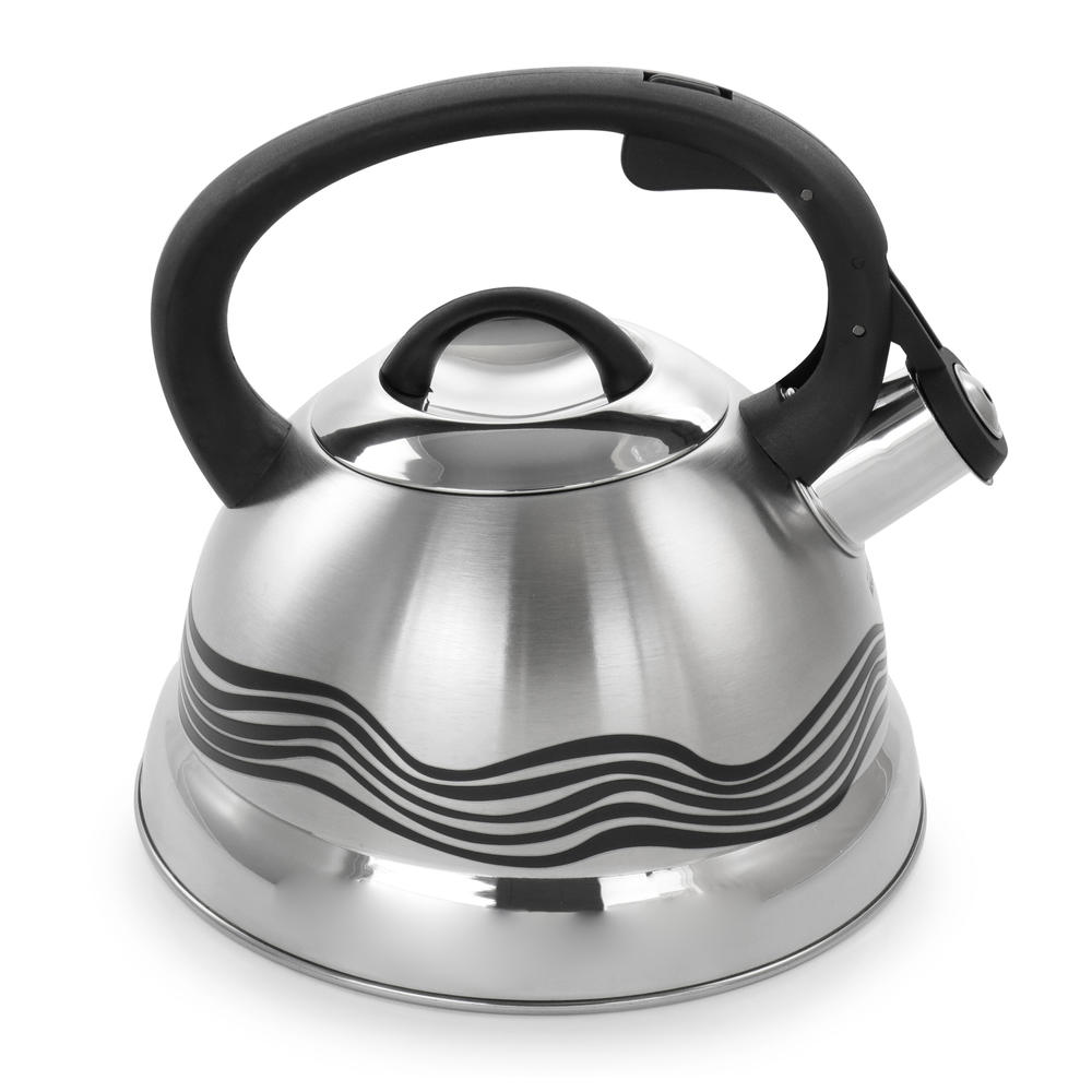 Mr. Coffee Cagliari 1.75 Quart Stainless Steel Whistling Tea Kettle with Color Changing Exterior