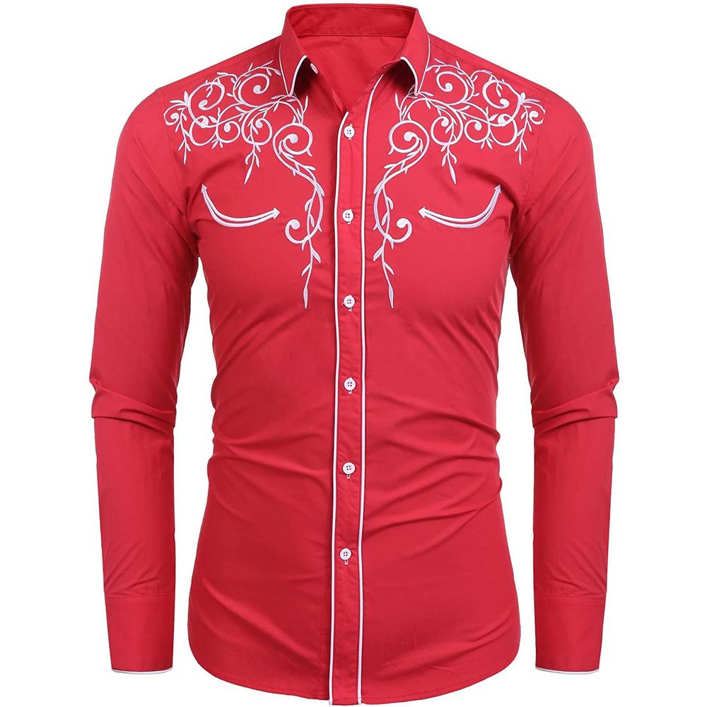 Edited Men's Casual Fashion Long Sleeve Embroidery Slim Fit Dress Shirt ...
