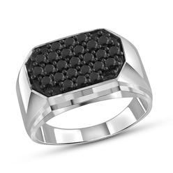 JewelonFire 1.00 Carat T.W. Black Diamond Sterling Silver Men's Ring