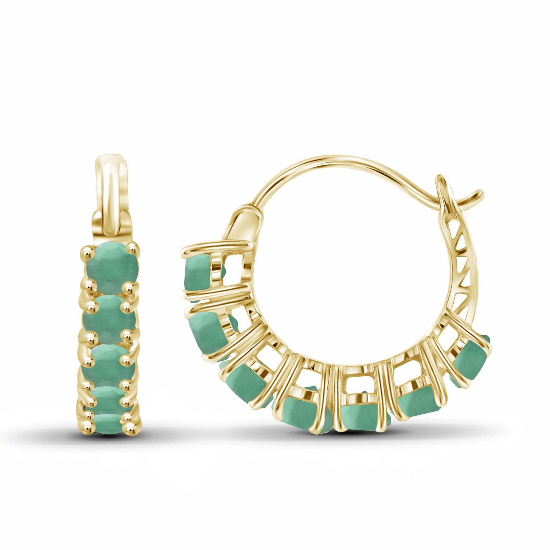 JewelonFire 1 3/4 Carat T.G.W. Emerald Gold Over Silver Hoop Earrings