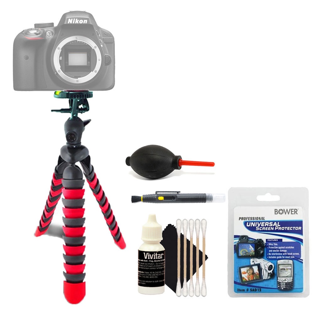 Vivitar Flexible Tripod with Top Cleaning Accessory Kit for Nikon D500 and D5300 and All Digital Cameras