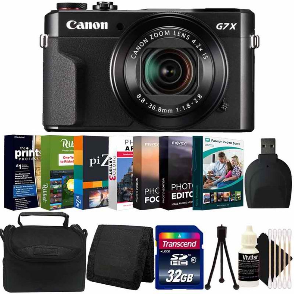 Canon PowerShot G7 X Mark II (Black) with Photo Expert Editor Software Bundle Top Accessory Kit