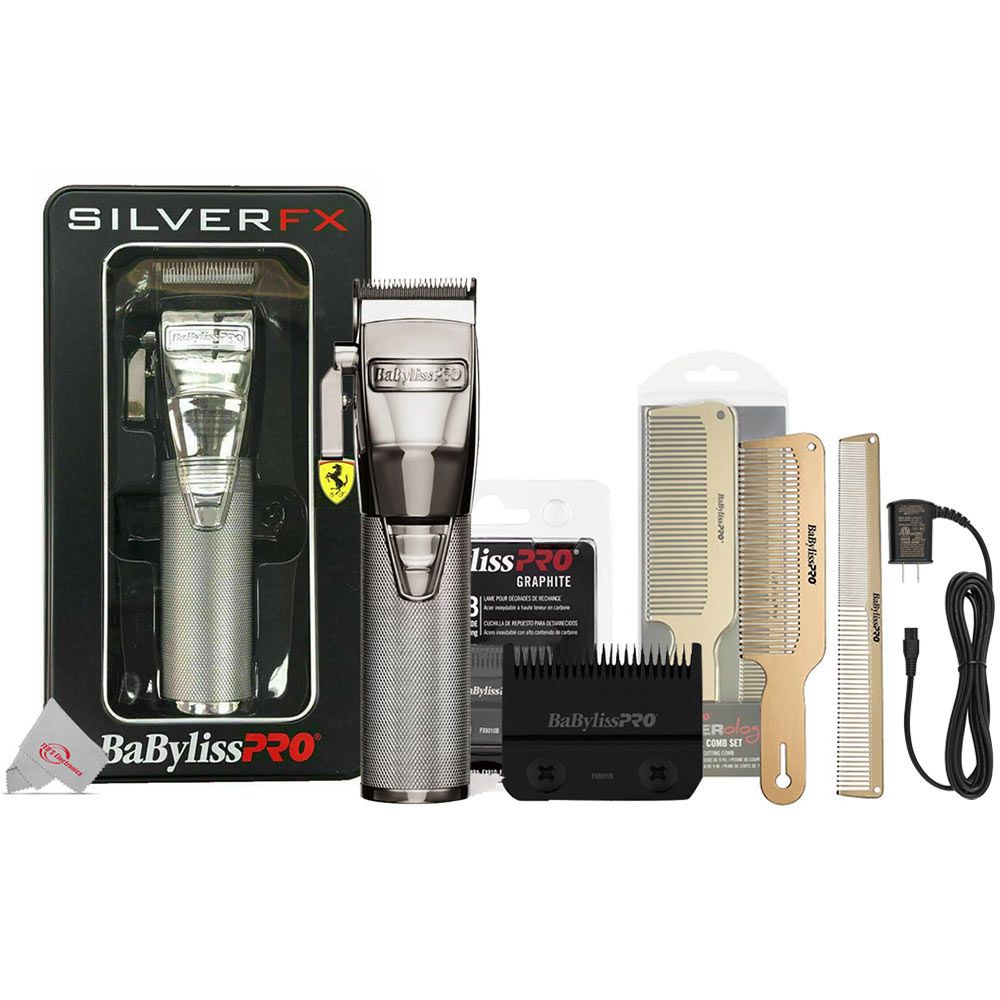 BaByliss PRO FX870RS Cordless Clipper Silver with Replacement Blade Bundle