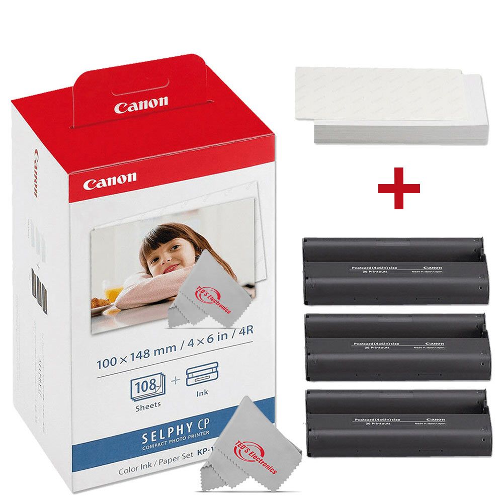 Canon Selphy CP1300 Compact Photo Printer Black with Canon KP-108IN Paper Accessory Kit
