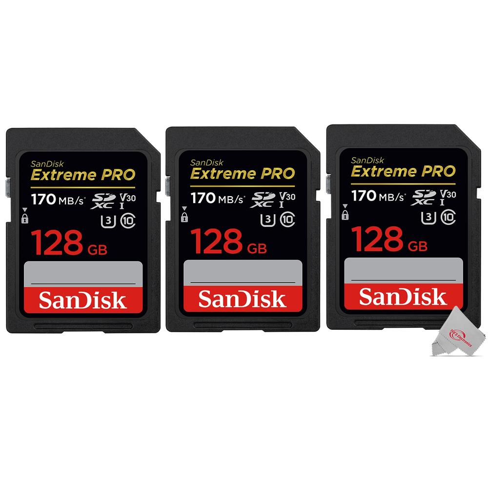 SanDisk 3x SanDisk Extreme Pro 128GB SDXC UHS-I/U3 V30 Class 10 Memory Card, Speed Up to 170MB/s (SDSDXXY-128G-GN4IN)