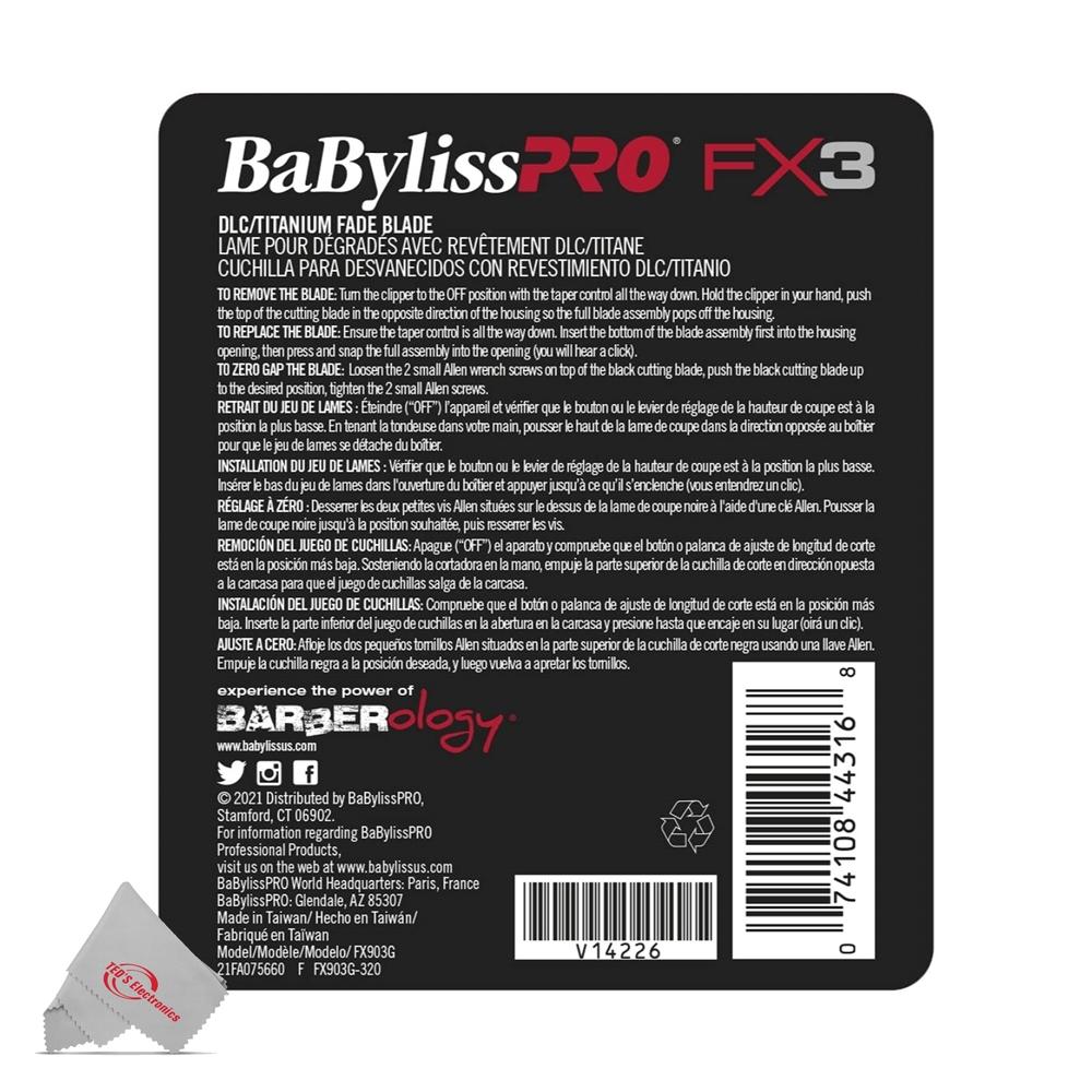BaByliss Pro FX3 DLC Titanium Fade Replacement Blade Fits FXX3C Clipper #FX903G - 5 Count