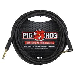Pig Hog Black Woven Tour Grade Instrument Cable 1/4" to 1/4" Right Angle 10ft , PCH10BKR