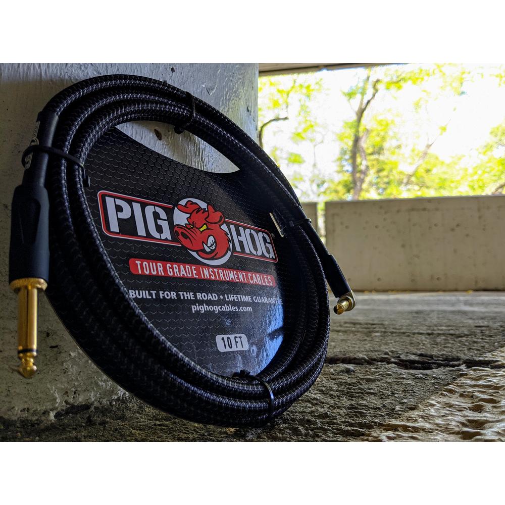 Pig Hog Black Woven Tour Grade Instrument Cable 1/4" to 1/4" Right Angle 20ft PCH20BKR