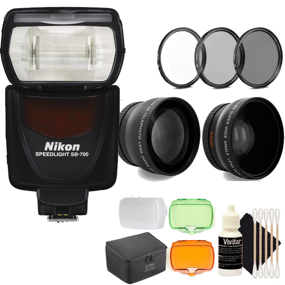 Nikon SB-700 AF Speedlight Flash for D3100 D3200 Cameras + 52mm Accessory Bundle