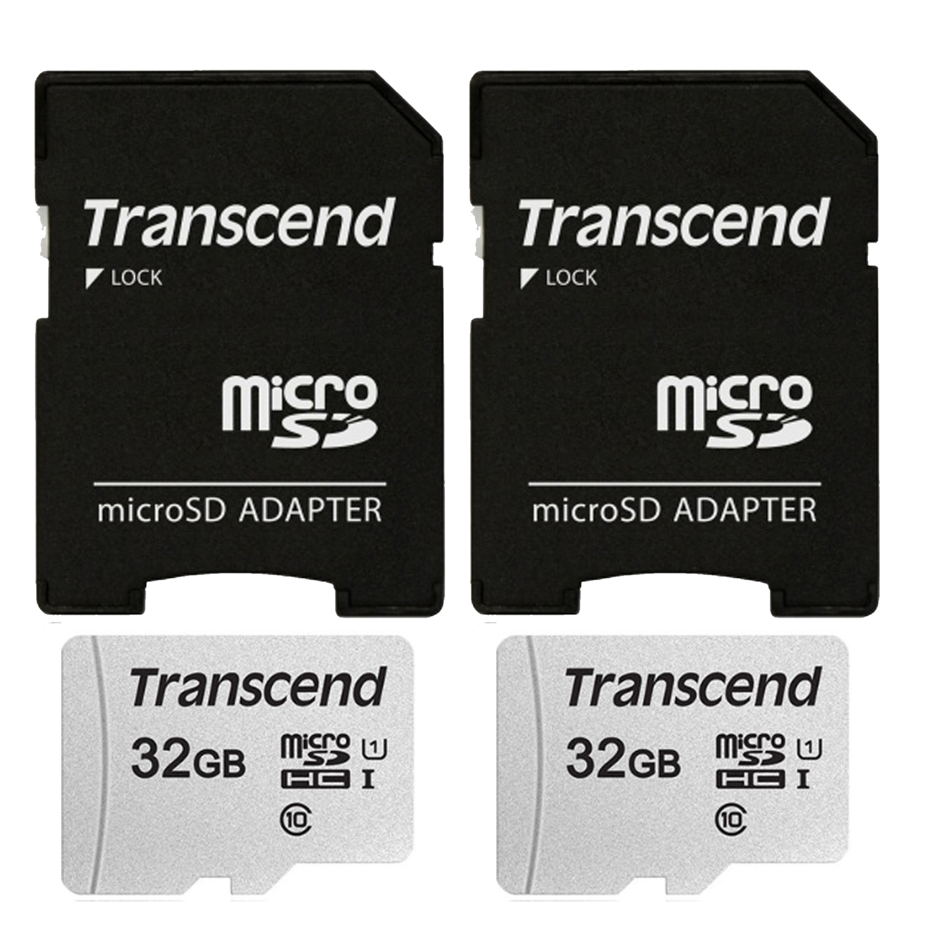 Transcend Two Transcend 32GB MicroSD 300s 100MB/s Class 10 Micro SDHC Memory Card with SD Adapter