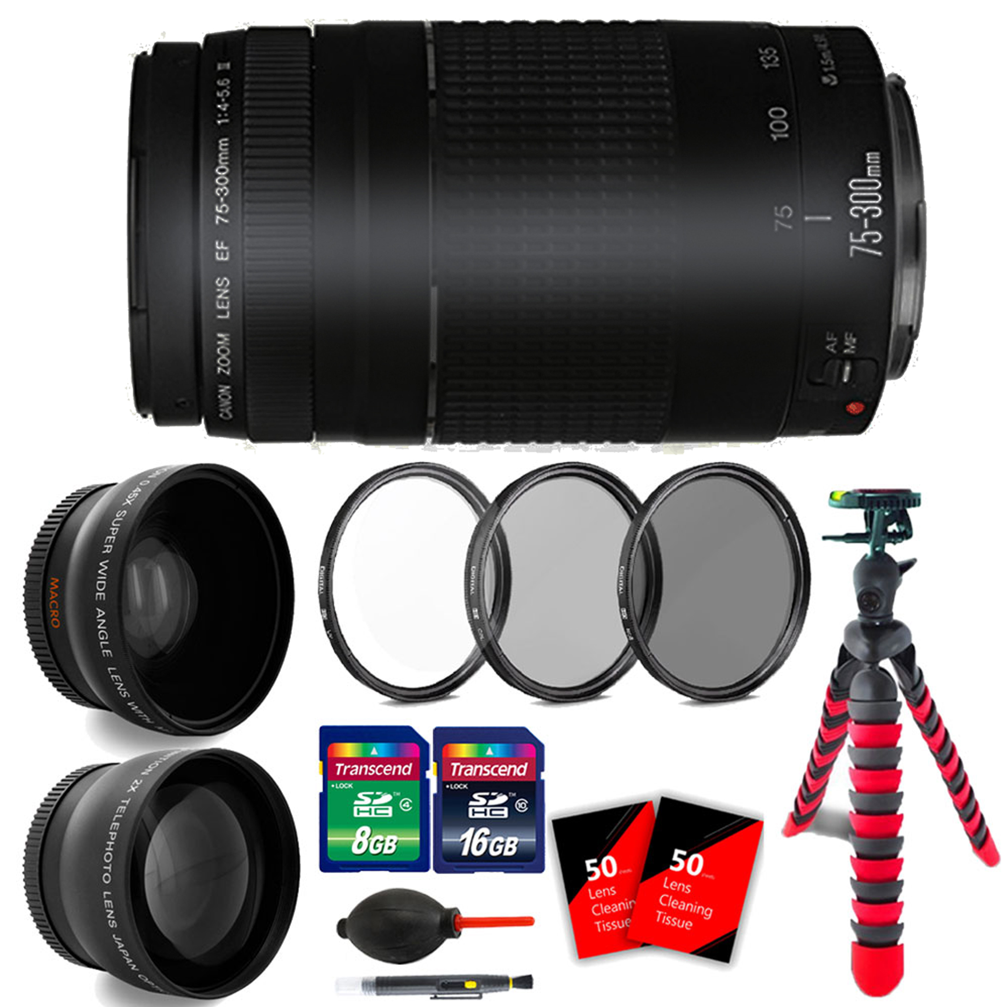 Canon EF 75-300mm f/4-5.6 III USM + 24GB Accessory Kit for Canon SL1 20D 60D and All  Canon SLRs