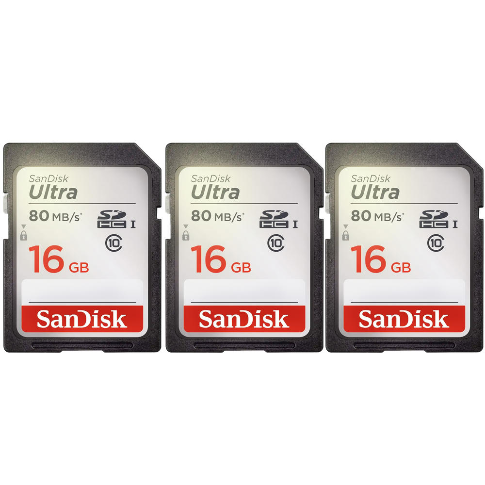 SanDisk Three Packs SanDisk Ultra 16GB Class 10 SDHC UHS-I Memory Card up to 80MB/s  SDSDUNC-016G-GN6IN