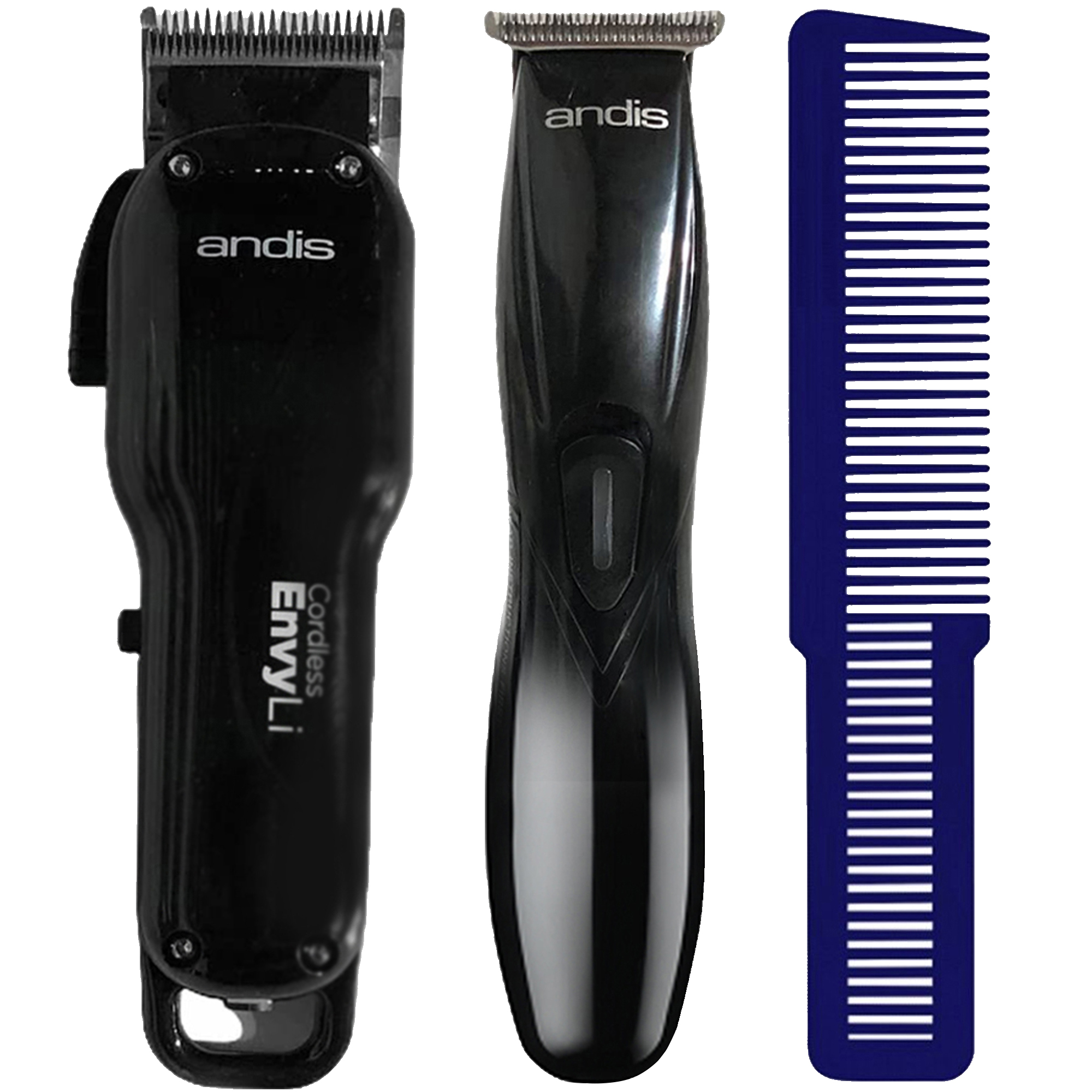 Andis Professional Fade Combo Envy Li Adjustable Blade Clipper and Slimline Li lose Cutting T-Blade Trimmer 75020 with Large Sty