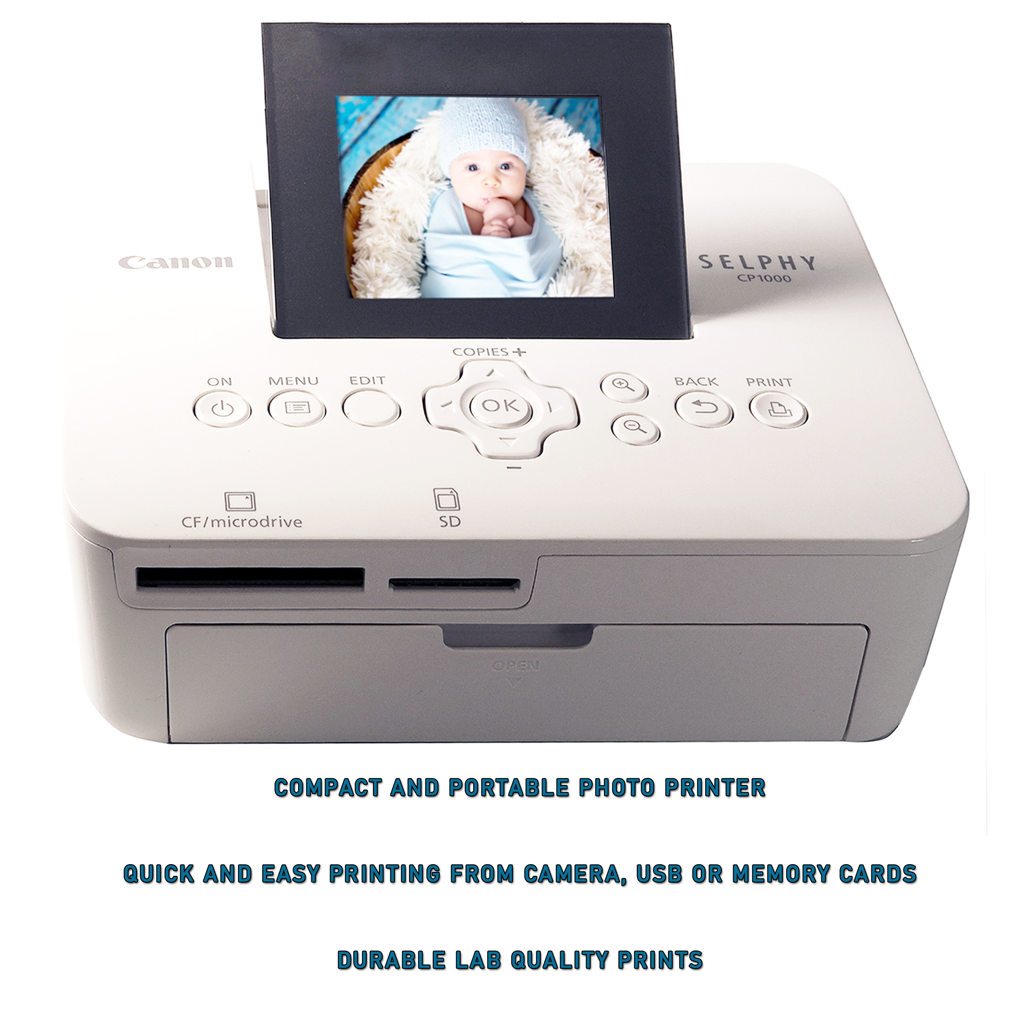 CP1000WHT-KP108IN-4 Canon Selphy CP1000 Compact Photo Printer White with 3  KP-108IN 4x6 Paper Set 3115B001