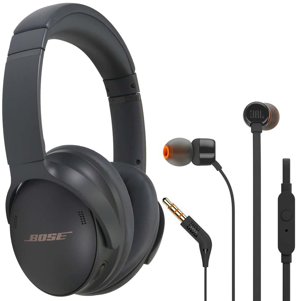 Bose QuietComfort 45 Noise-Canceling Wireless Over-Ear Headphones (Limited Edition, Eclipse Gray) and JBL T110 in Ear Headphones