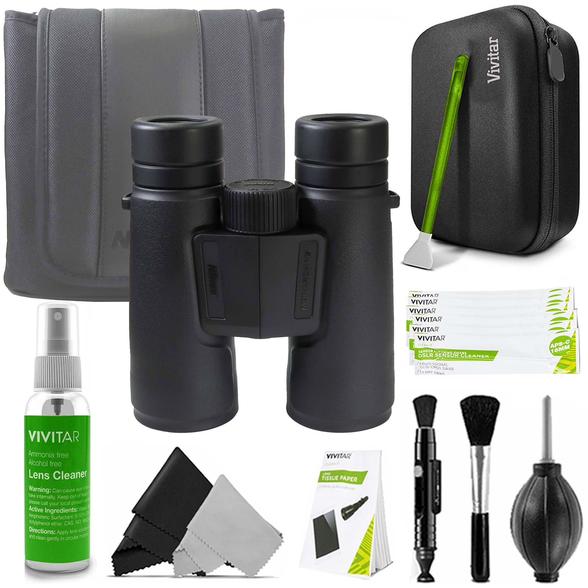 Nikon 8x42 Monarch M5 Waterproof Roof Prism Binoculars (Black) with Vivitar Professional Cleaning Kit